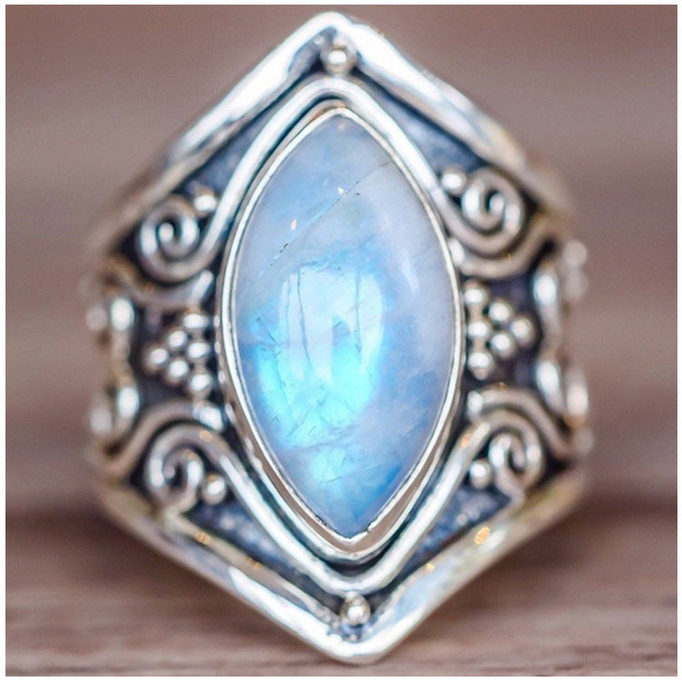 Antiker Silber-Vintage-Mondsteinring mit Armband