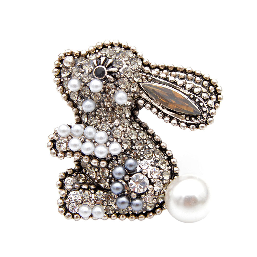 Broche de conejo de diamantes Diseño de animales de dibujos animados del zodiaco Corsage lindo Suéter Ropa