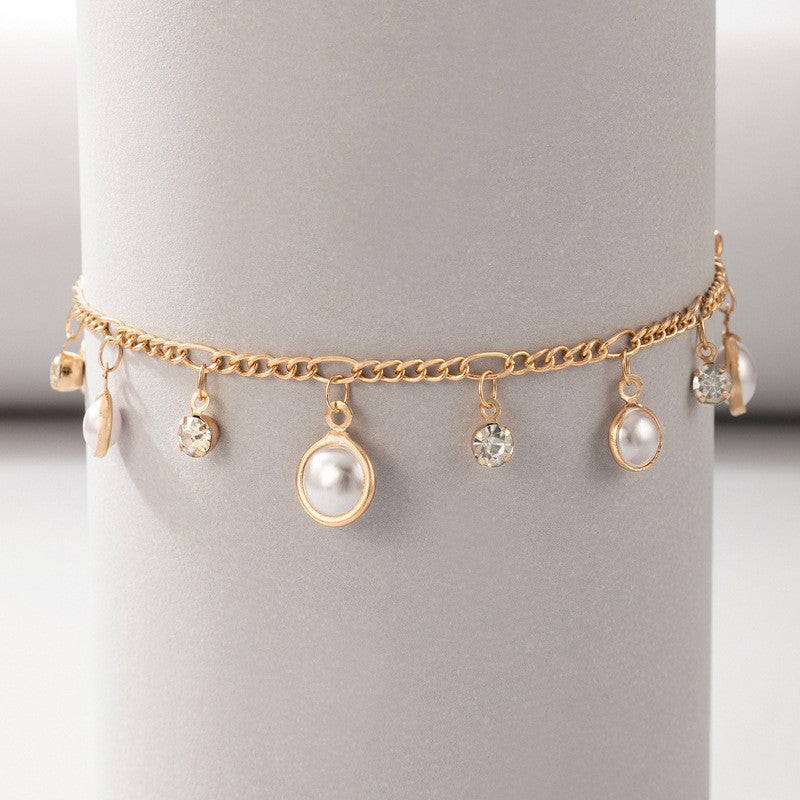 Pulsera Tobillera De Perlas Con Borla De Circonita Brillante, Adornos Simples De Pie De Playa Europeos Y Americanos
