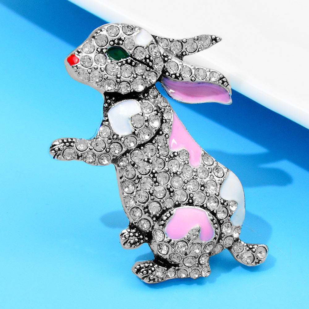 Diamant-Kaninchen-Brosche, Emaille, süße Cartoon-Anstecknadel, kleines Tier, Kleidung, Sternzeichen-Design, Corsage, Nische