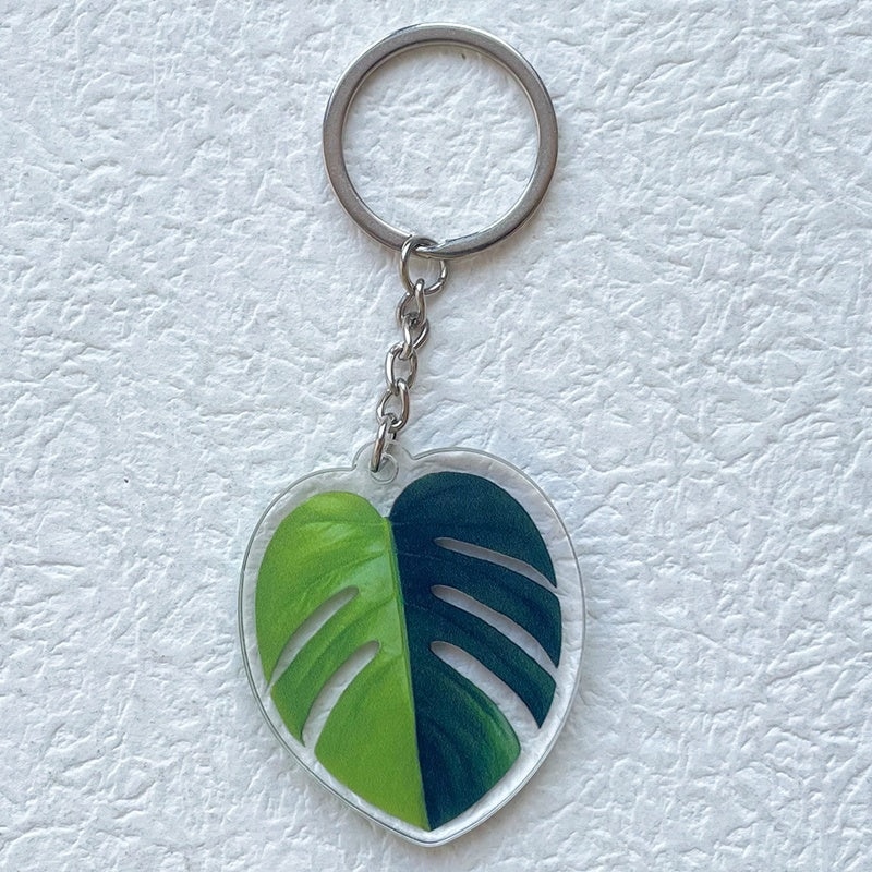 Llavero plano acrílico creativo con diseño de hoja de simulación