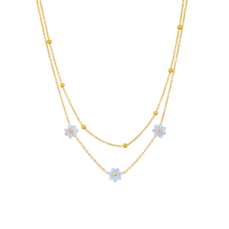 Modeschmuck Edelstahl Blumen Gänseblümchen-Halskette Doppellagige Halskette Ohrringe Schmuckset
