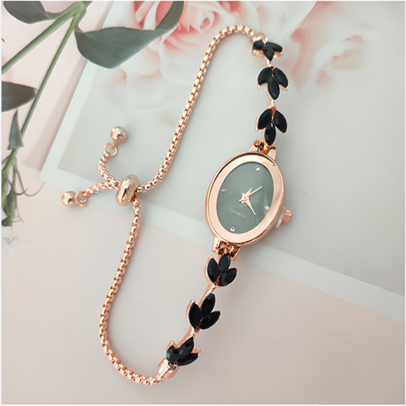 Reloj de pulsera de mujer Wheat Diamond de ajuste libre y tipo pull-out