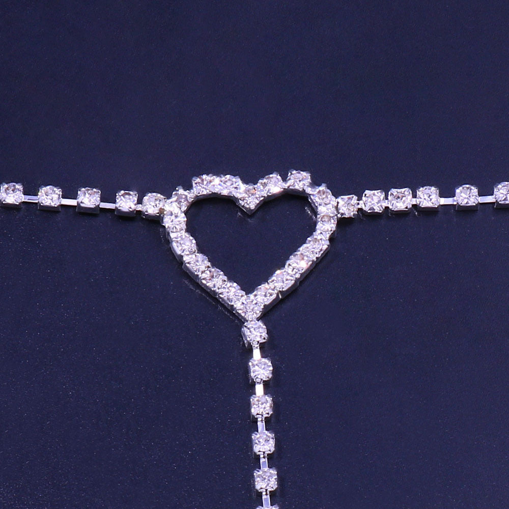 Sencilla Cadena de Pierna y Cintura con Corazón Totalmente Cubierto de Diamantes