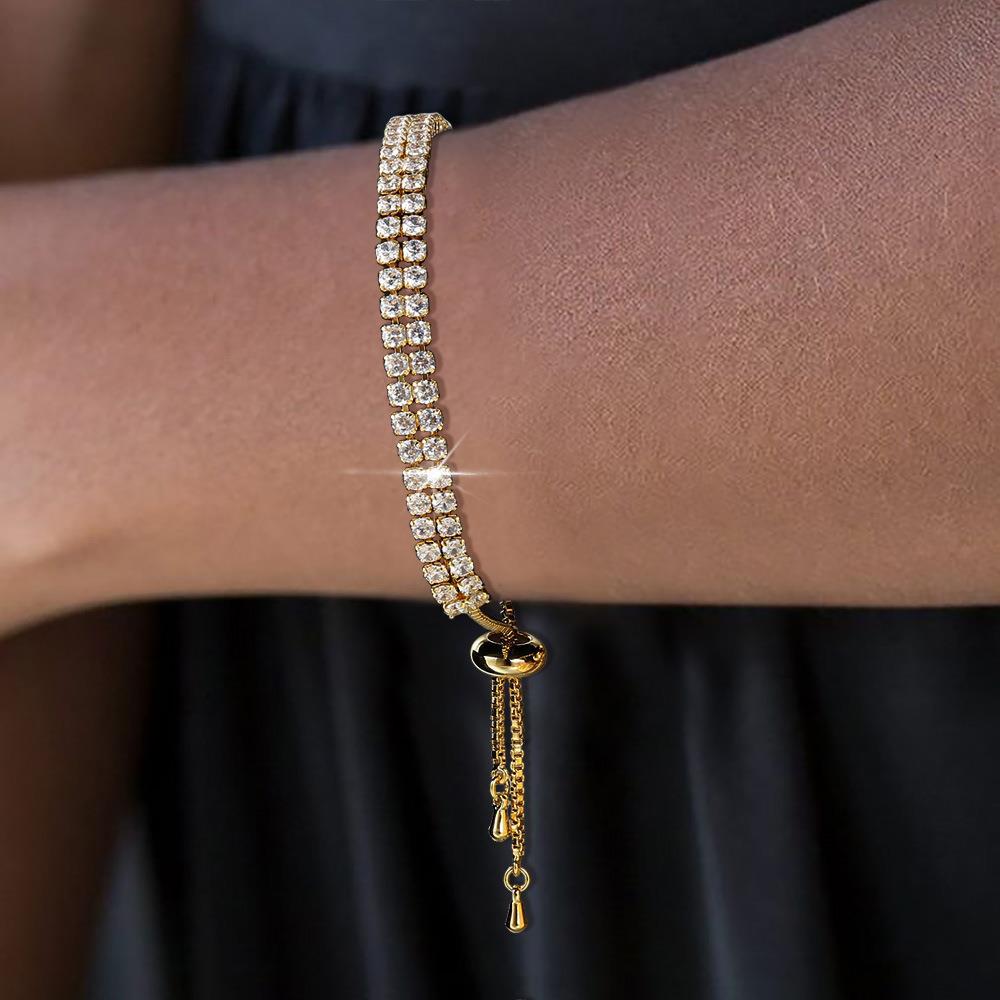 Modisches Armband mit doppelreihigen Zirkonia für Damen, Strass-Armband