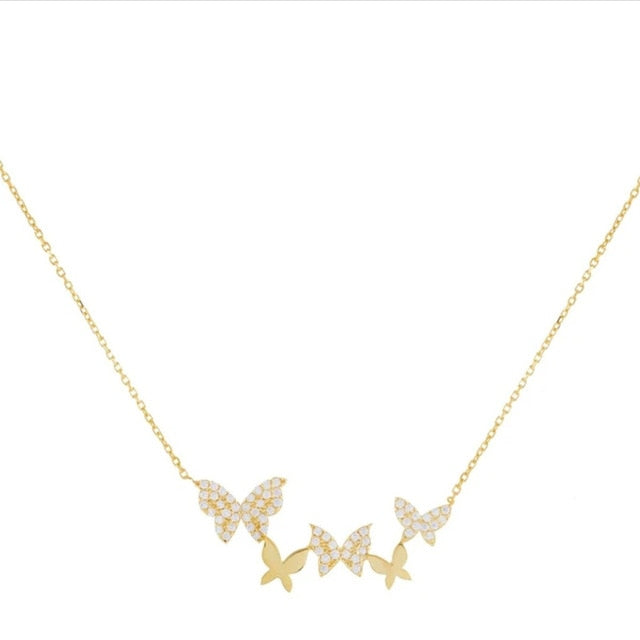 18K Gold Butterfly Stacking Clavicle Chain Necklace