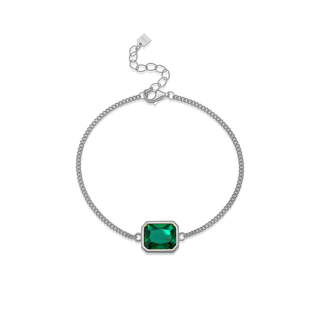 Pulsera de circonita verde de plata de ley 925 simple y a la moda para mujer