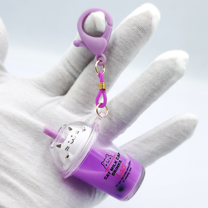 Creative Cute Cat Milk Tea Cup Keychain