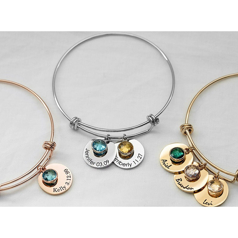 Twelfth Birthday Stone Round Piece Retractable Bracelet