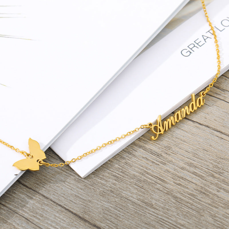 Personalized butterfly name necklace