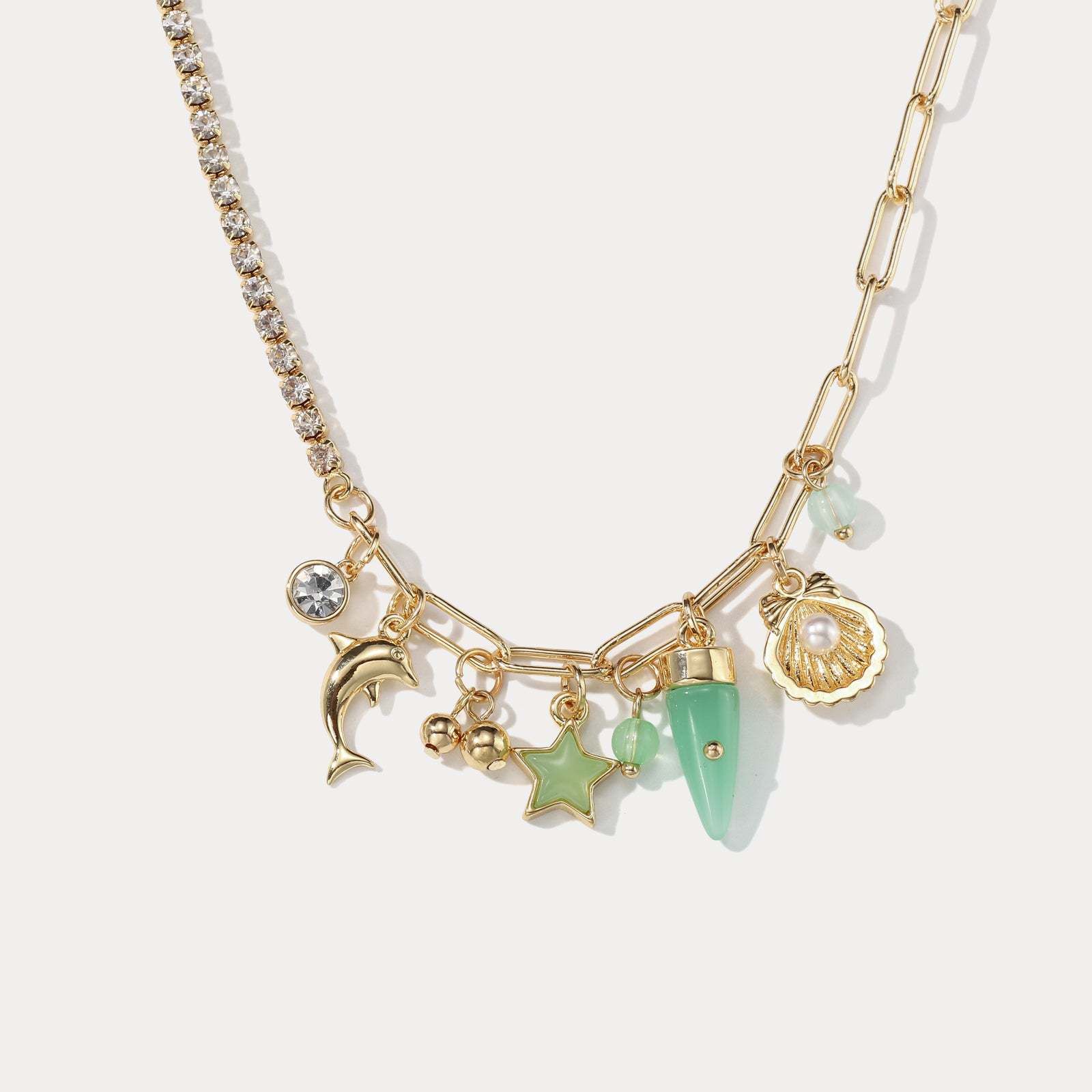 Modeschmuck Kupferbeschichtete Echtgoldkette Modedesign Stern- und Mond-Strass-Legierungshalskette