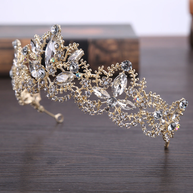 Neue Mode Barock Luxus Kristall AB Brautkrone Tiara Hellgoldene Tiara Diademe für Frauen Braut Haar Hochzeit Accessoires