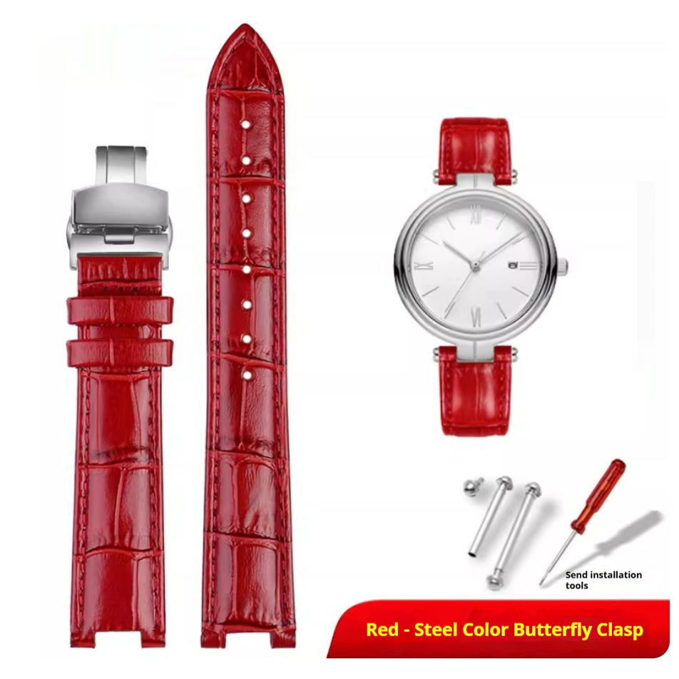 Comfortable Flat Interface Slub Pattern Watch Accessories Leather Strap