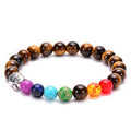 Pulsera de cuentas de ojo de tigre de piedra de lava natural con siete chakras curativos