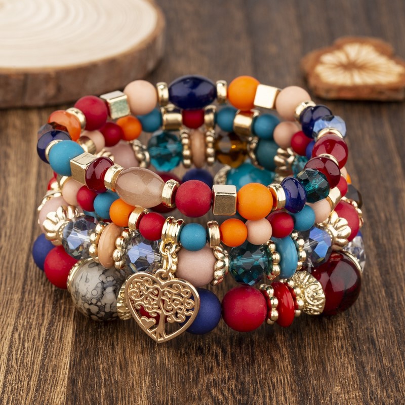 Pulsera multinevel con cristales en forma de corazón y estilo nacional bohemio