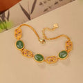 Pulsera de Fideos de Jaspe Natural S925 Plata de Ley Chapada en Oro Ciruela Hueca