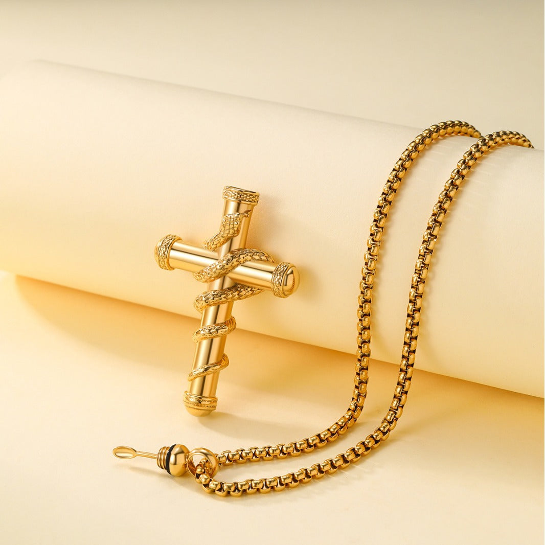 Collar de serpiente con cruz desmontable de oro de 18 quilates, cadena de clavícula de moda, collar conmemorativo para el Día de San Valentín