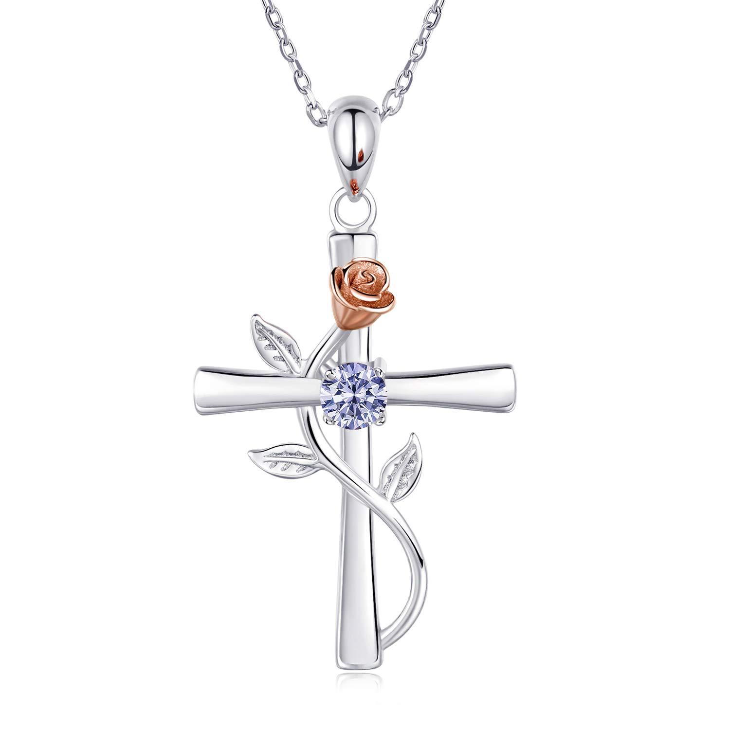 Rosenkreuz-Halskette mit Strass, modische Persönlichkeit, 12 Monats-Geburtsstein-Anhänger-Halskette für Valentinstag, Geburtstagsgeschenk