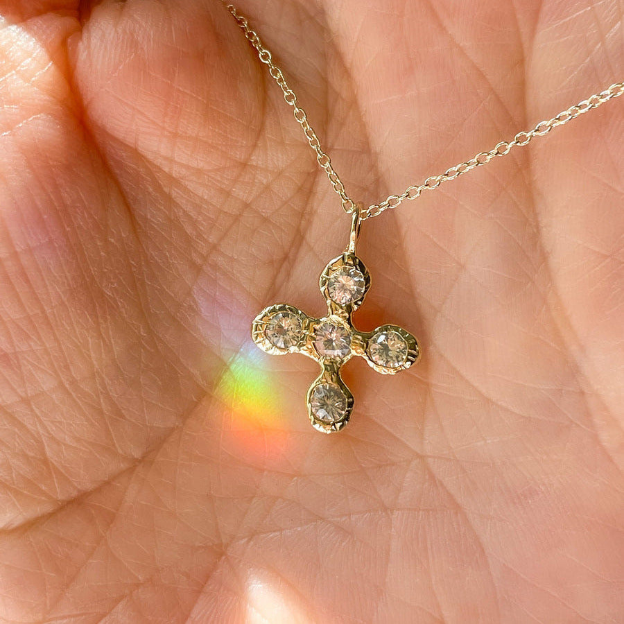 Light Luxury Floral Cross Pendant Delicate Zircon Necklace