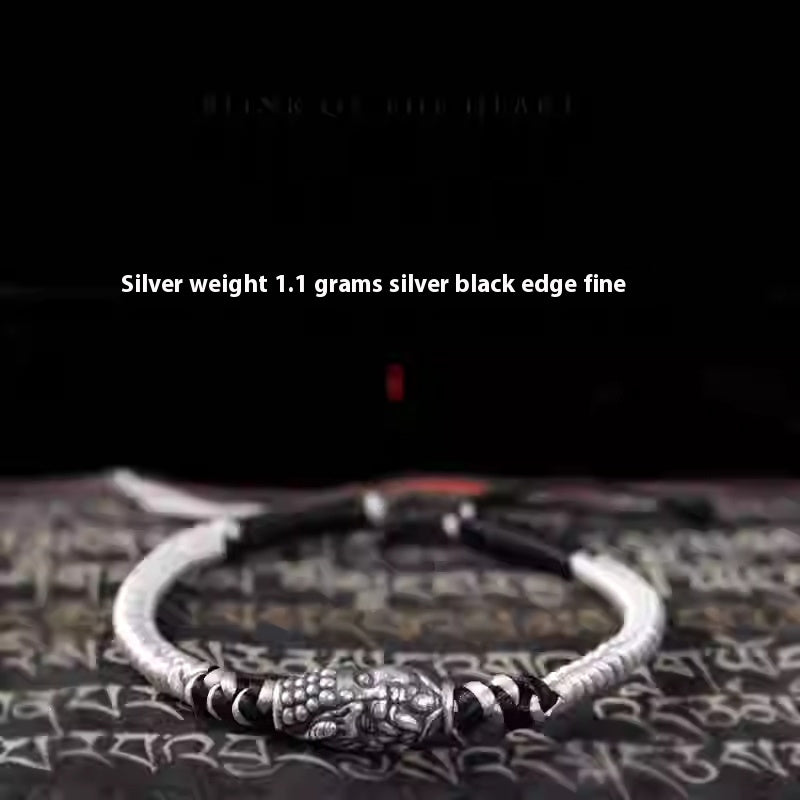 Pulsera de hombre de plata de ley con cuerda roja trenzada