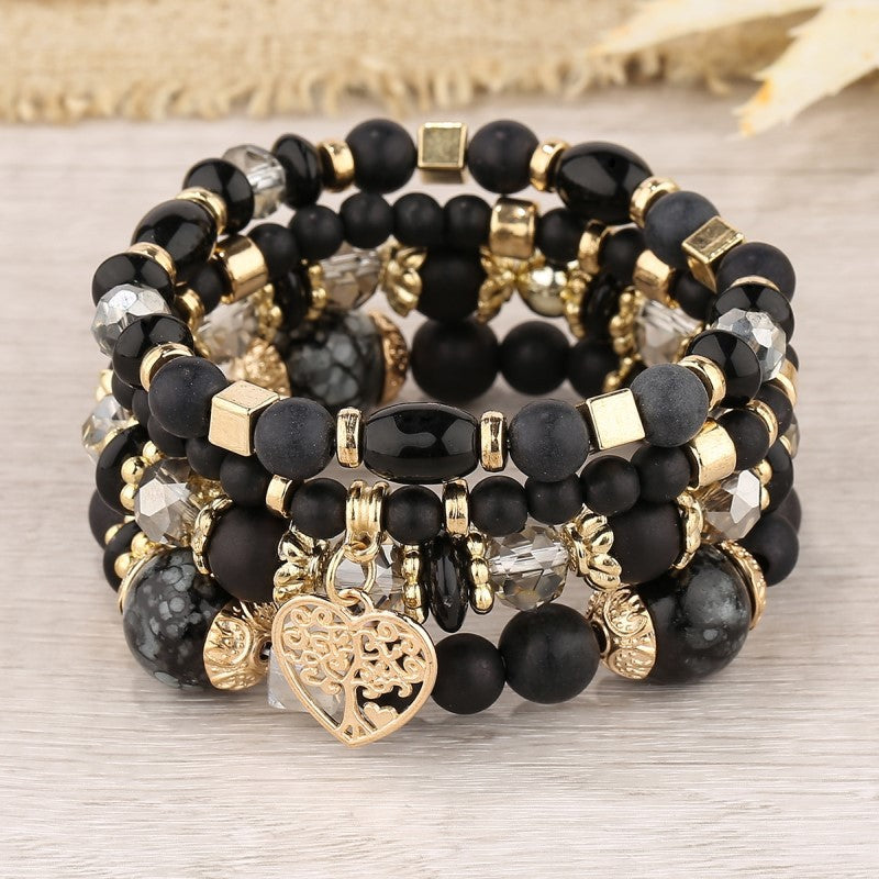 Pulsera multinevel con cristales en forma de corazón y estilo nacional bohemio
