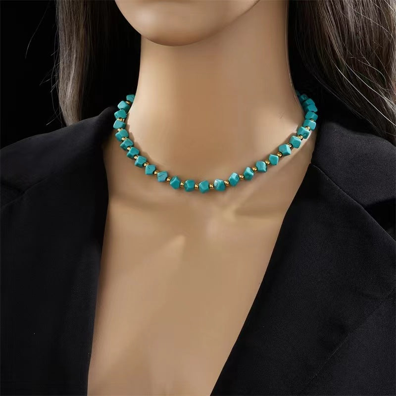 Turquoise French Retro Beaded Necklace For Women