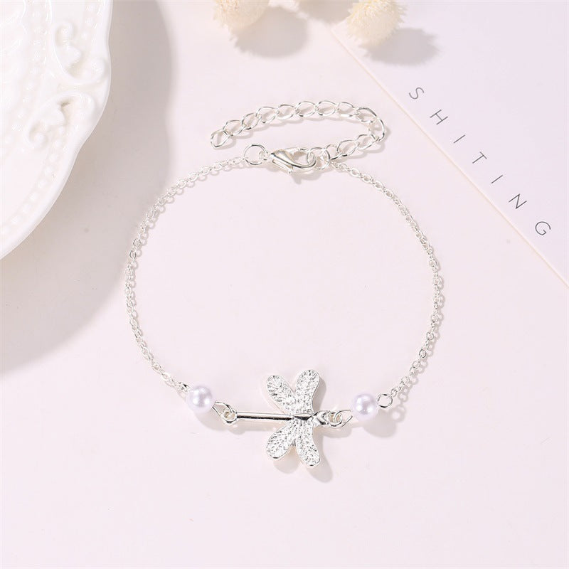 Tobillera de perlas libélula para mujer