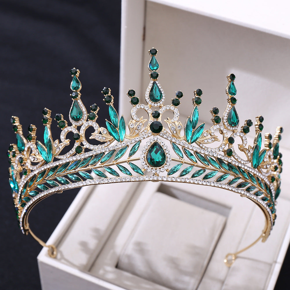 Conjunto de aros para el cabello de boda, corona barroca grande de cristal