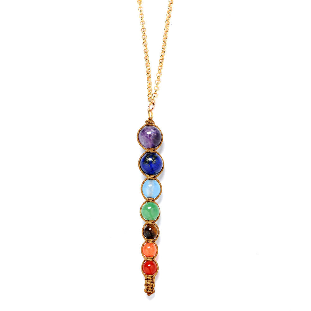 Sieben-Chakra-Pendelkette, natürliche Amethyst-Kegelkette, Persönlichkeitsschmuck