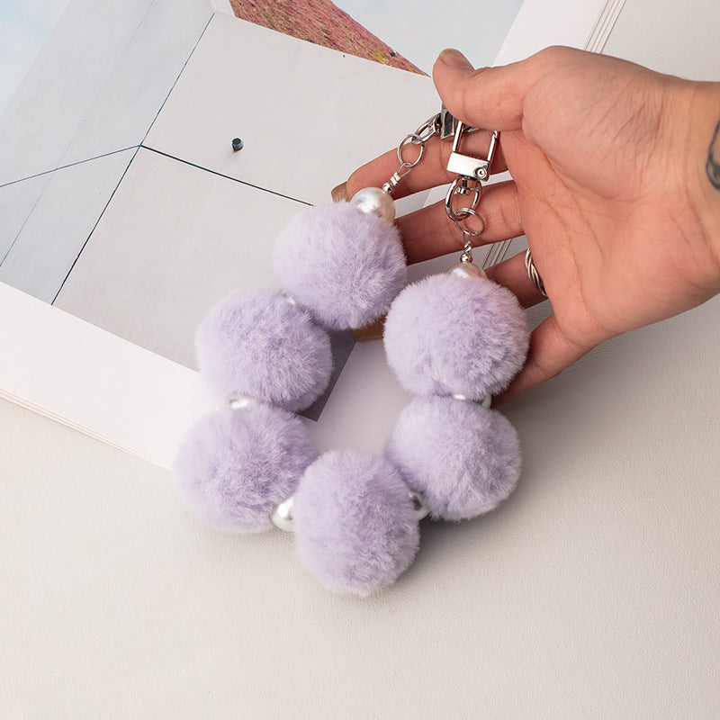 Cordón de peluche para teléfono móvil con bola de pelo