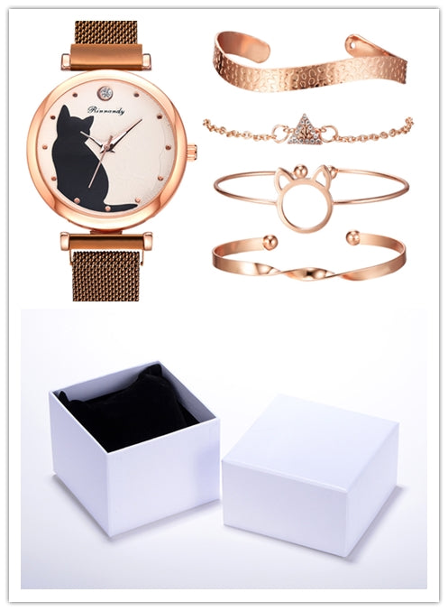 Conjunto de pulsera de reloj de gato para mujer