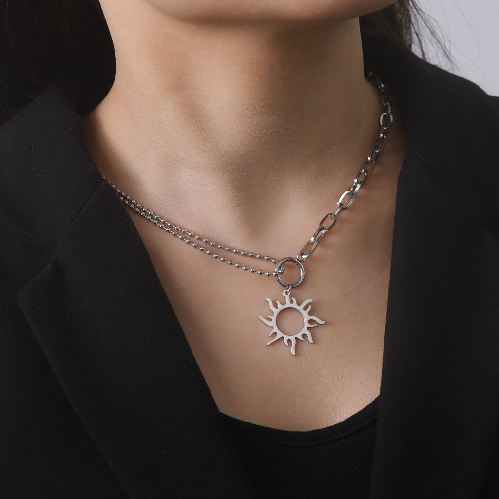 Titanium Steel Sun Pendant Necklace Clavicle Chain
