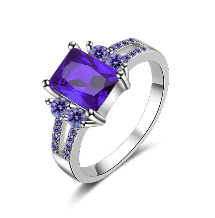 Anillo de circonita para hombre y mujer, tendencia exagerada, joyería de accesorios con diamante morado