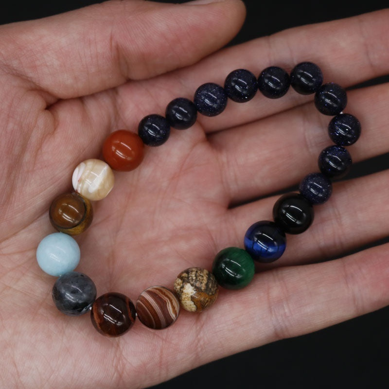 Nueva pulsera de cuentas de ocho planetas de moda para hombres, pulsera cósmica de yoga Chakra Solar de piedra natural, pulsera de joyería hecha a mano de piedras naturales bohemias