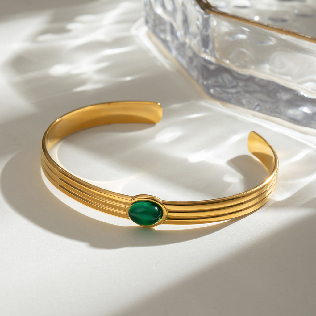 Pulsera de Hilo de Acero Inoxidable con Ágata Verde a la Moda