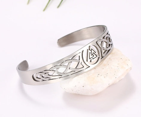 Asgard Elaborada Pulsera de Acero Inoxidable con Símbolo Valknut y Diseño Celta Hecha a Mano