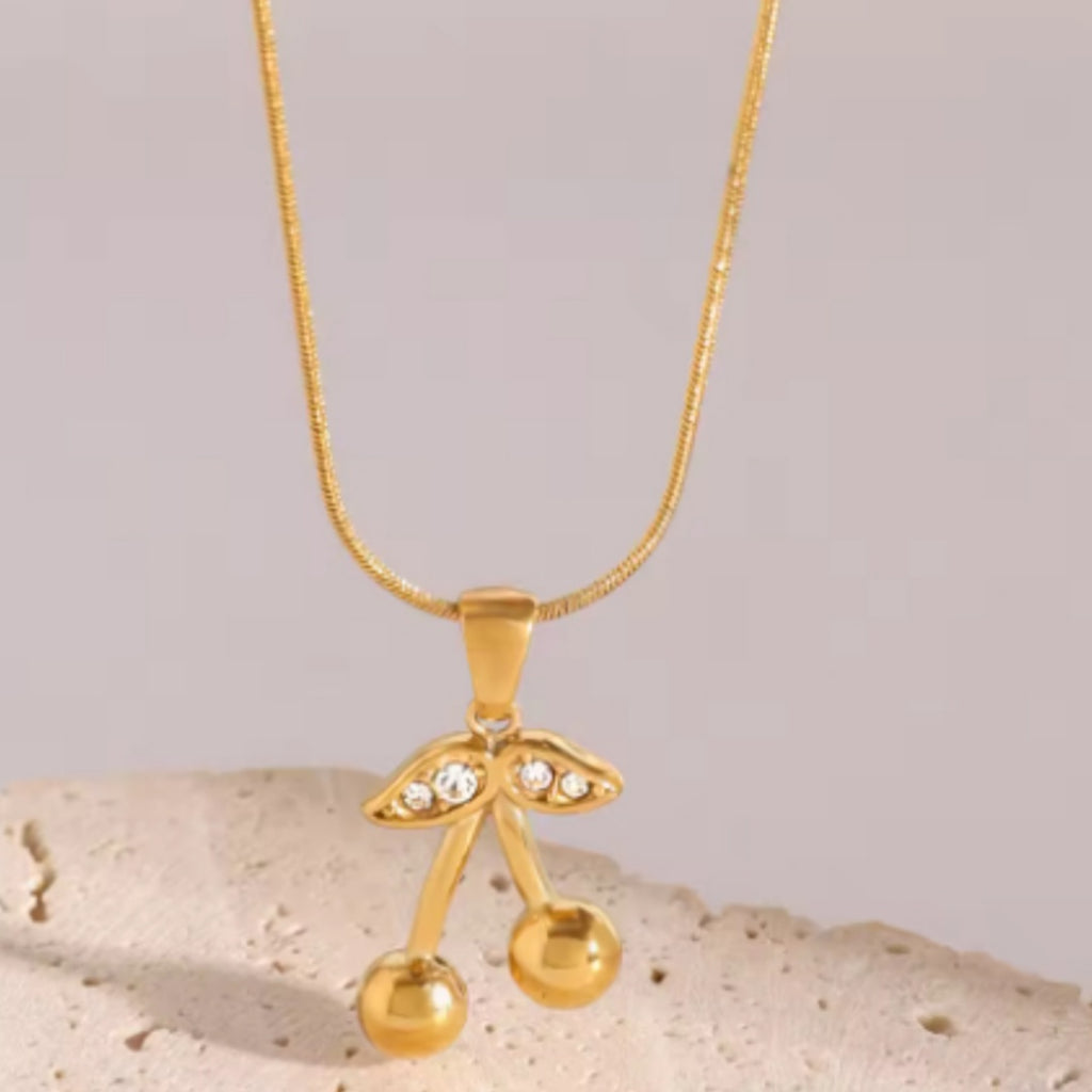 Collar de cerezas de acero inoxidable, pendientes bonitos, adorno para mujer