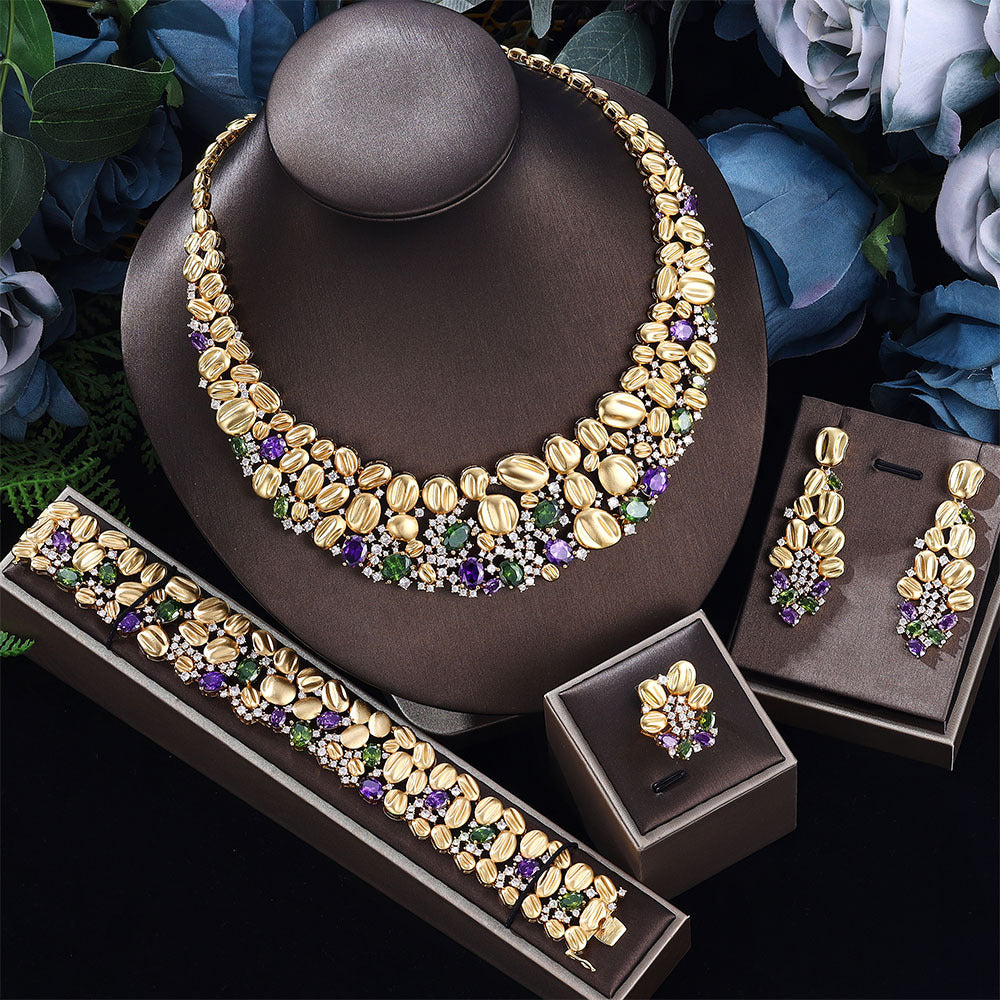 Hochzeits-Schmuckset für Damen: Zirkonia-Halskette und Ohrringe, 4-teilig