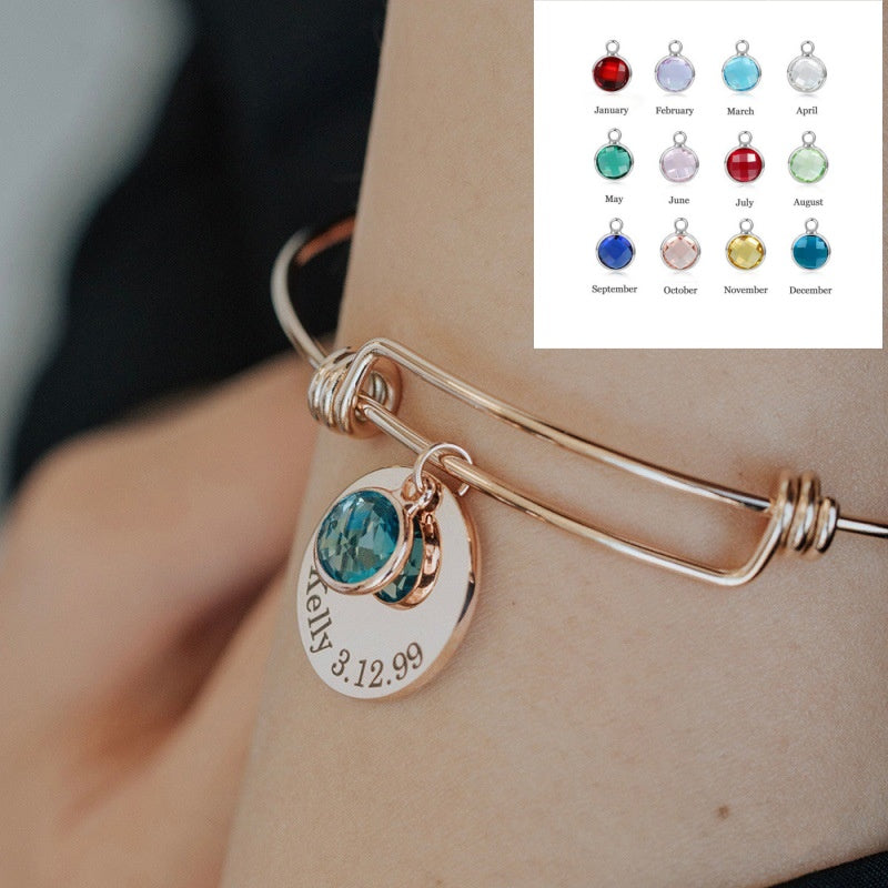 Twelfth Birthday Stone Round Piece Retractable Bracelet