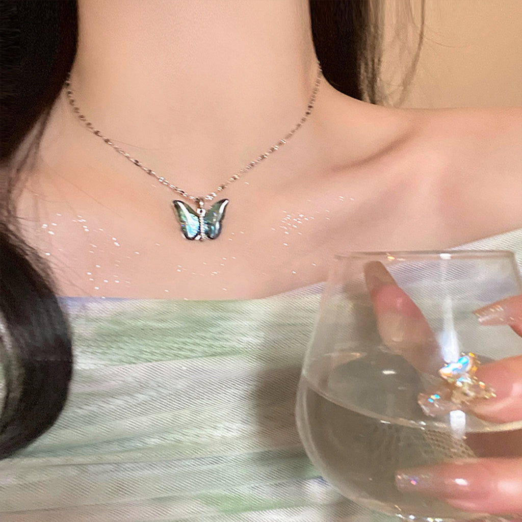 Farbiger Schmetterling Anhänger Schlüsselbeinkette Damen