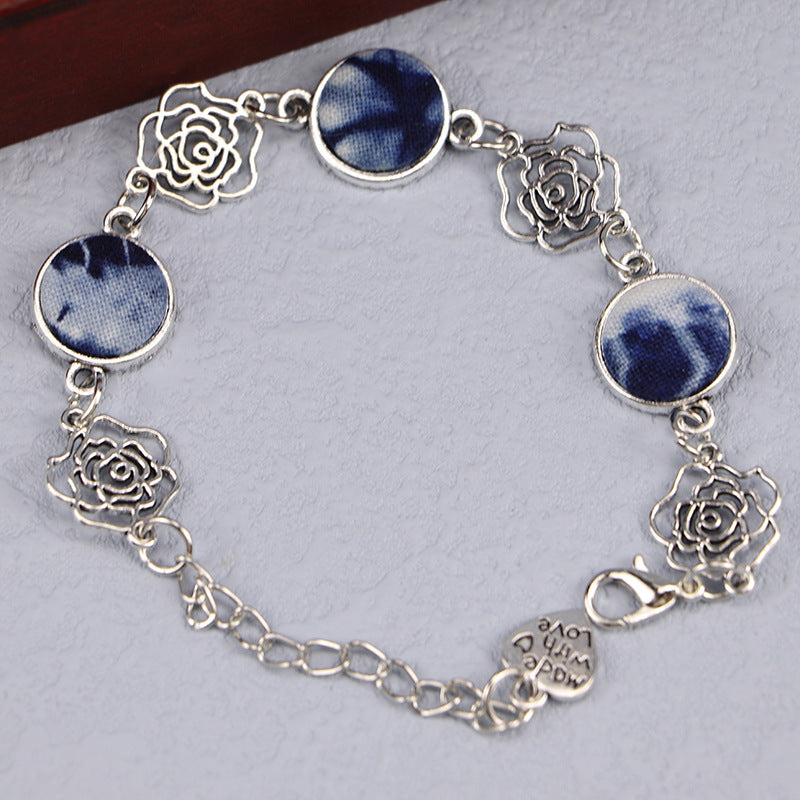 Ethnic Blue Dyed Tie-dye Bracelet Hand-stitched