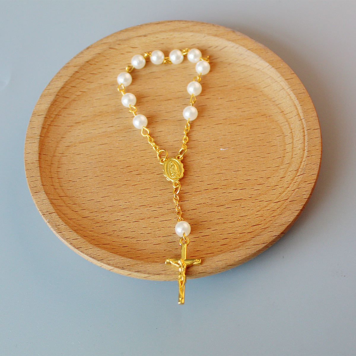 Cuentas Perlas Cruz Luna Llena Pulsera de Bendición Joyería de Moda