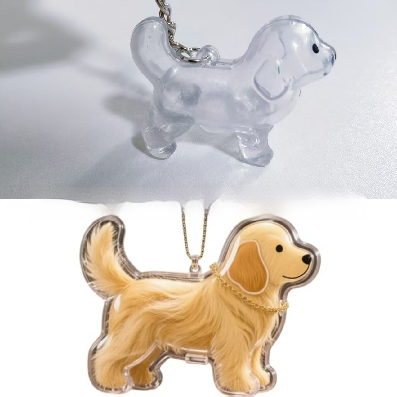 Llavero transparente para almacenamiento de pelo de mascota con colgante de bola peluda