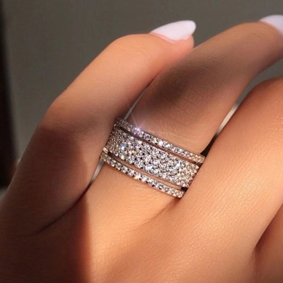 Premium Silberfarben Ring Breite Liebesringe für Damen Verlobungsgeschenke