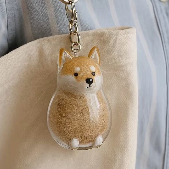 Llavero transparente para almacenamiento de pelo de mascota con colgante de bola peluda