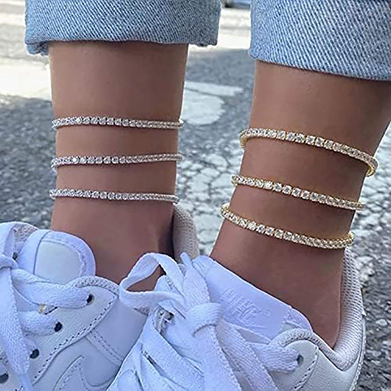 Tobillera de playa sencilla con diamantes sueltos brillantes y diamantes de imitación, a la moda