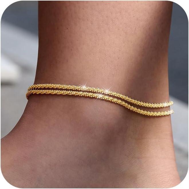 Pulsera de tobillo ajustable para mujer, multicapa, impermeable, de moda, oro y plata opcional