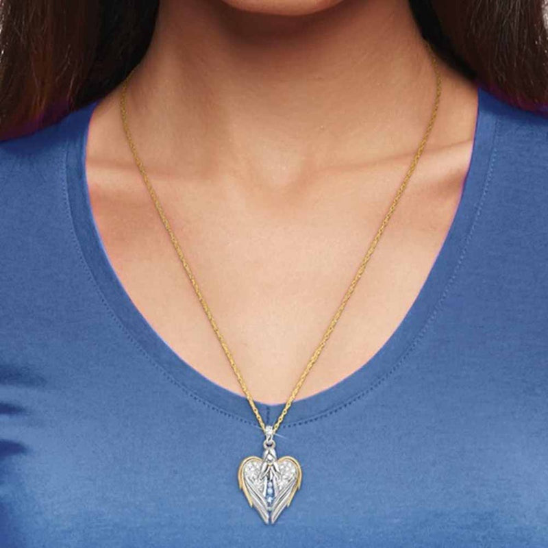 Gold Silber Kristall Strass Herz-Design Engel Flügel Pullover Kette Anhänger Halsketten für Frauen Winkel Mädchen Geschenk