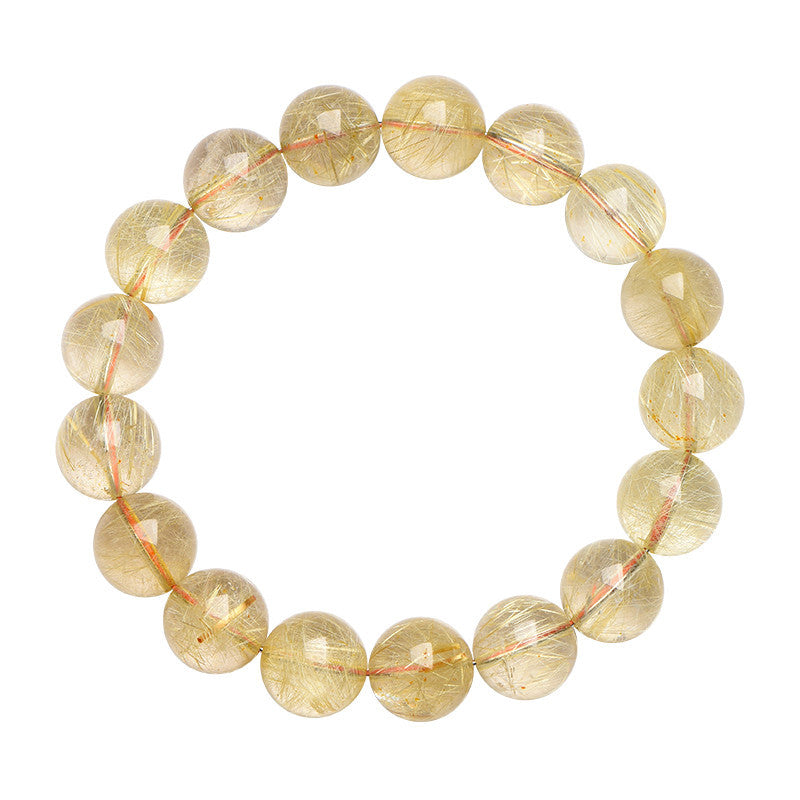 Natural Gold Rutilated Quartz Sago Cycas Honeysuckle Ball Bracelet