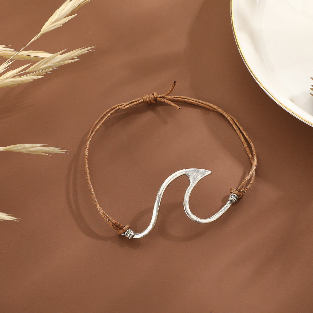 Women's Brown Adjustable Retro Silver Bracelet